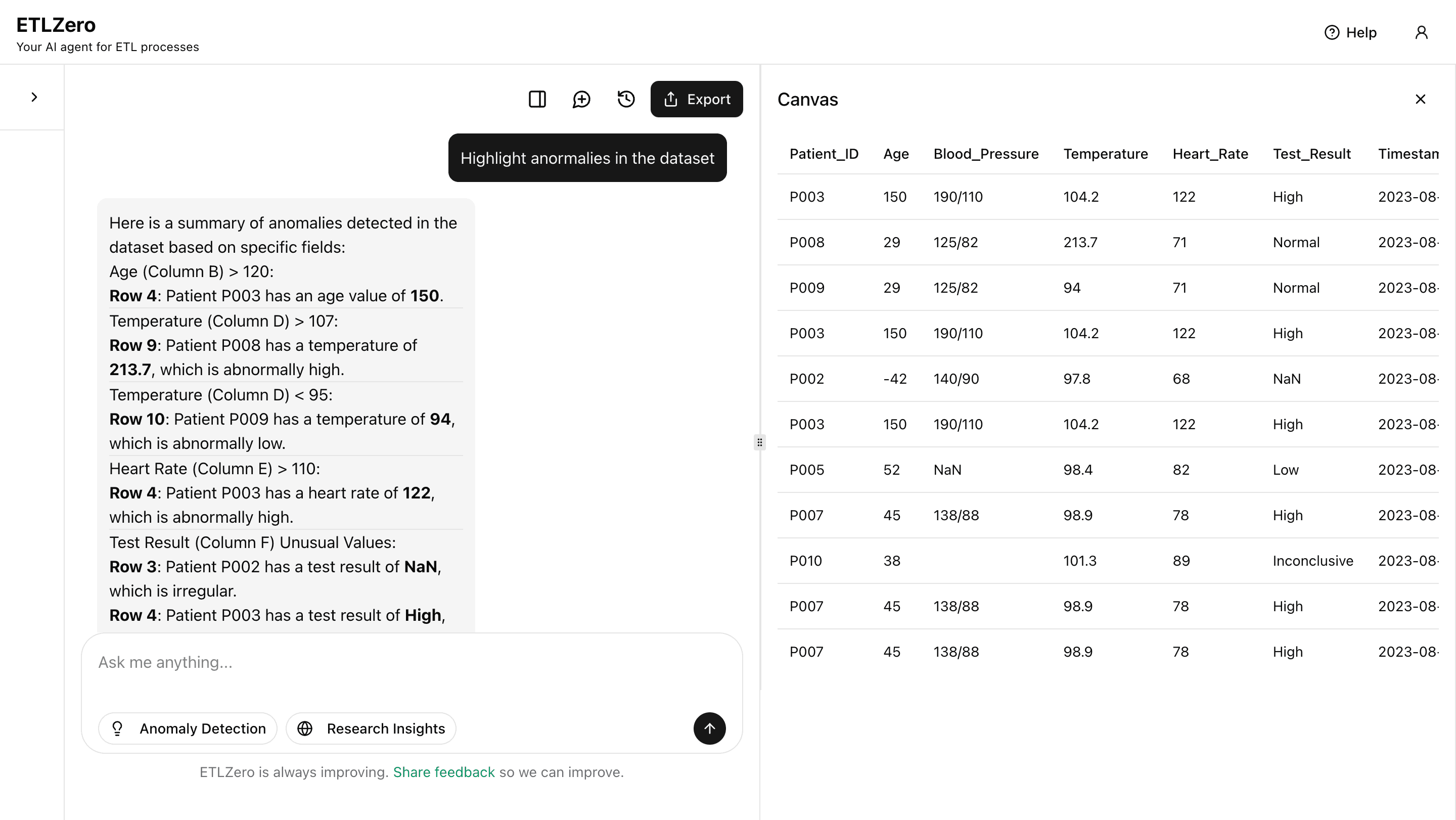 Anomaly Detection Interface